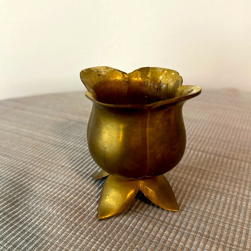 Vintage solid, brass, tulip candle holder / bowl